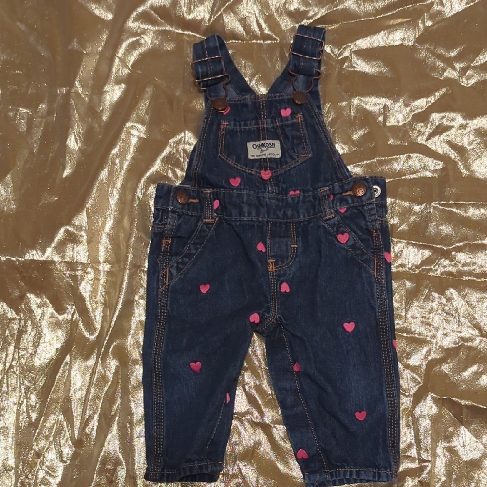 OshKosh B'gosh Dark Blue Overalls with Pink Hearts
